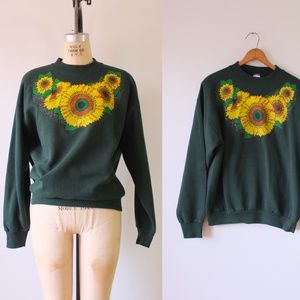 vintage green sweatshirt | 80 sunflower sweatshirt